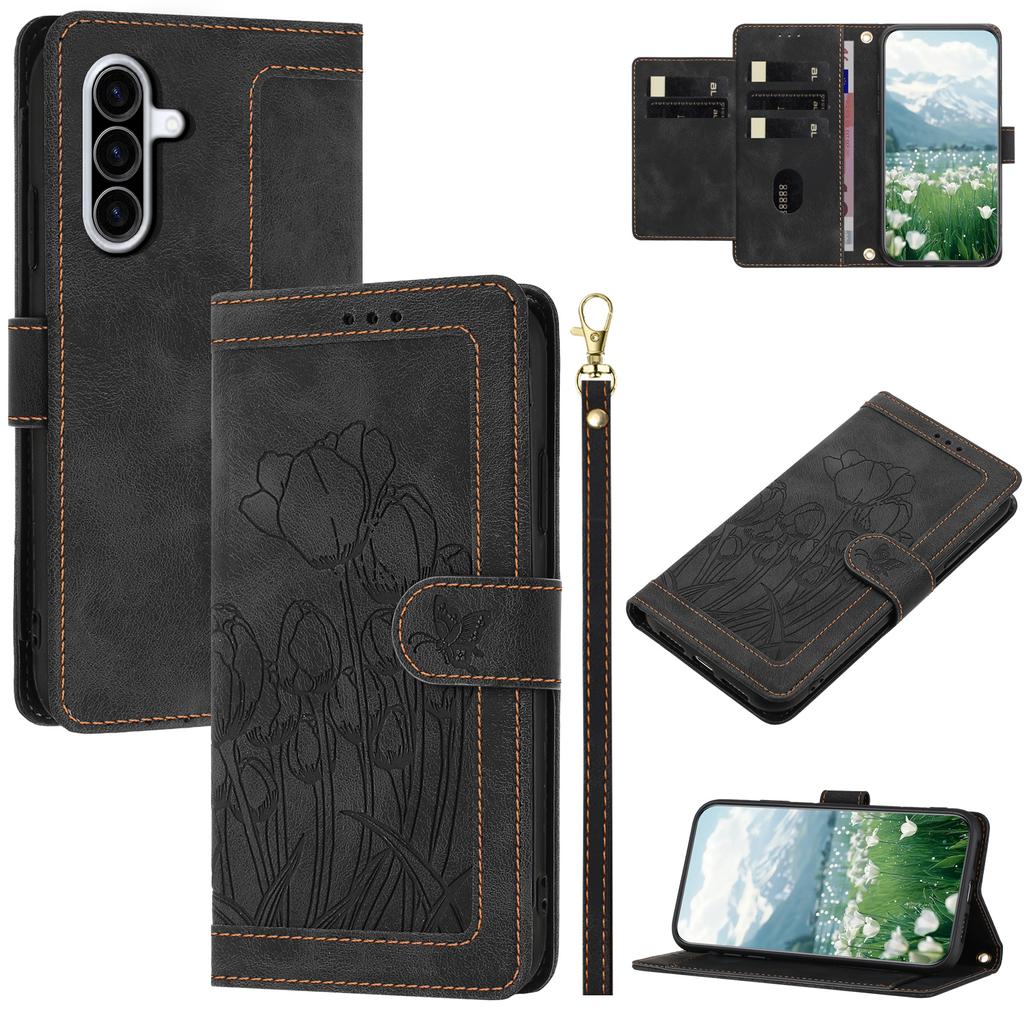 For Samsung Galaxy A37 5G Case Tulip Leather Phone Cover with 5 Card Slots Wallet