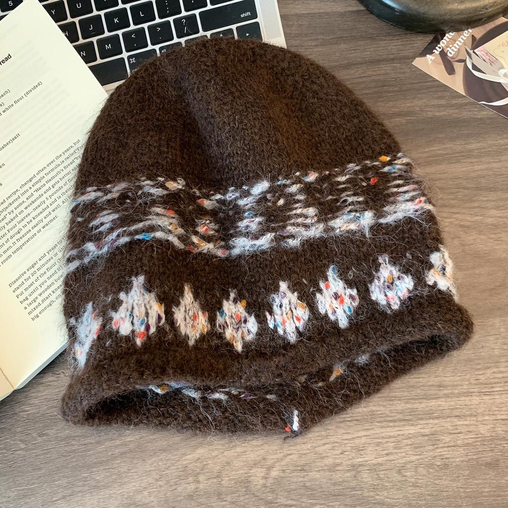 Vintage Knit Beret Wool Blend Warm Hat For Autumn Winter Women