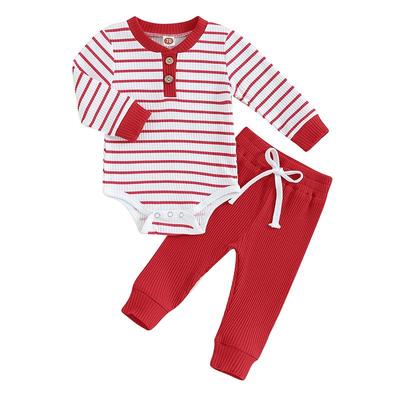 Baby Girls 2PCS Pants Sets Long Sleeve Button Romper 3M 6M 9M 12M 18M 24M Solid Color Drawstring Pants Sets