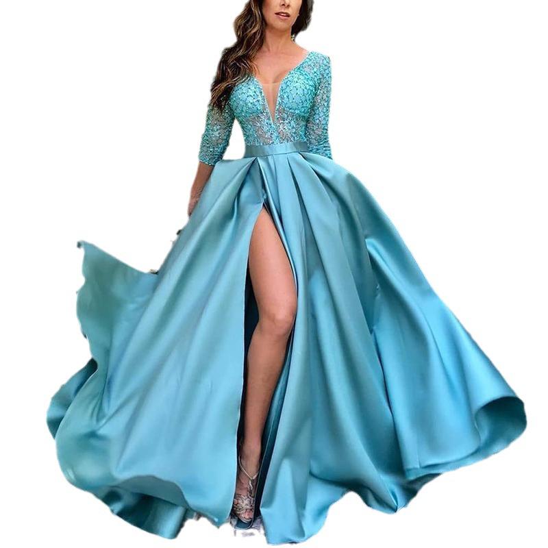 2026 Spring/Summer Elegant European-American Lace & Sequin Evening Gown with Train