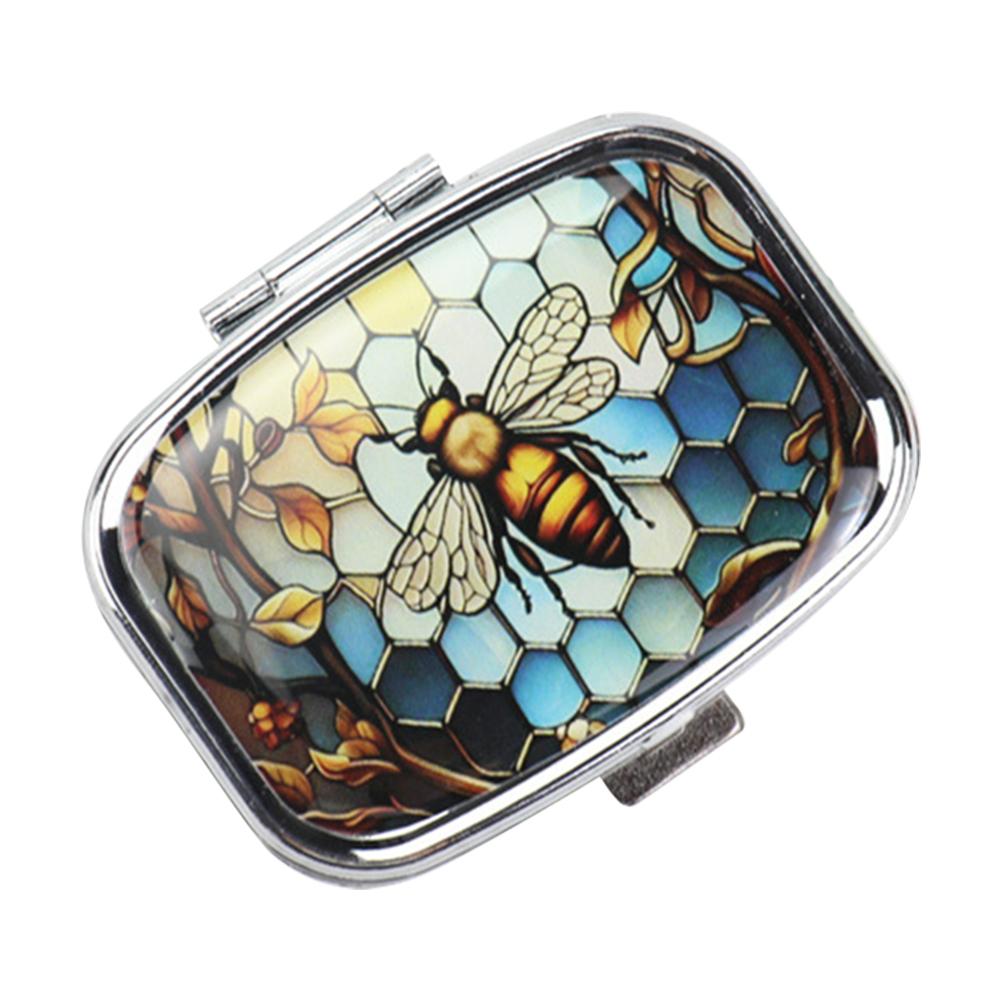 

Small Pill Box & 2 Compartment Decorative Medicine Holder Metal Pill Organizer for Vitamins Fish Oil Supplements Pill Containe