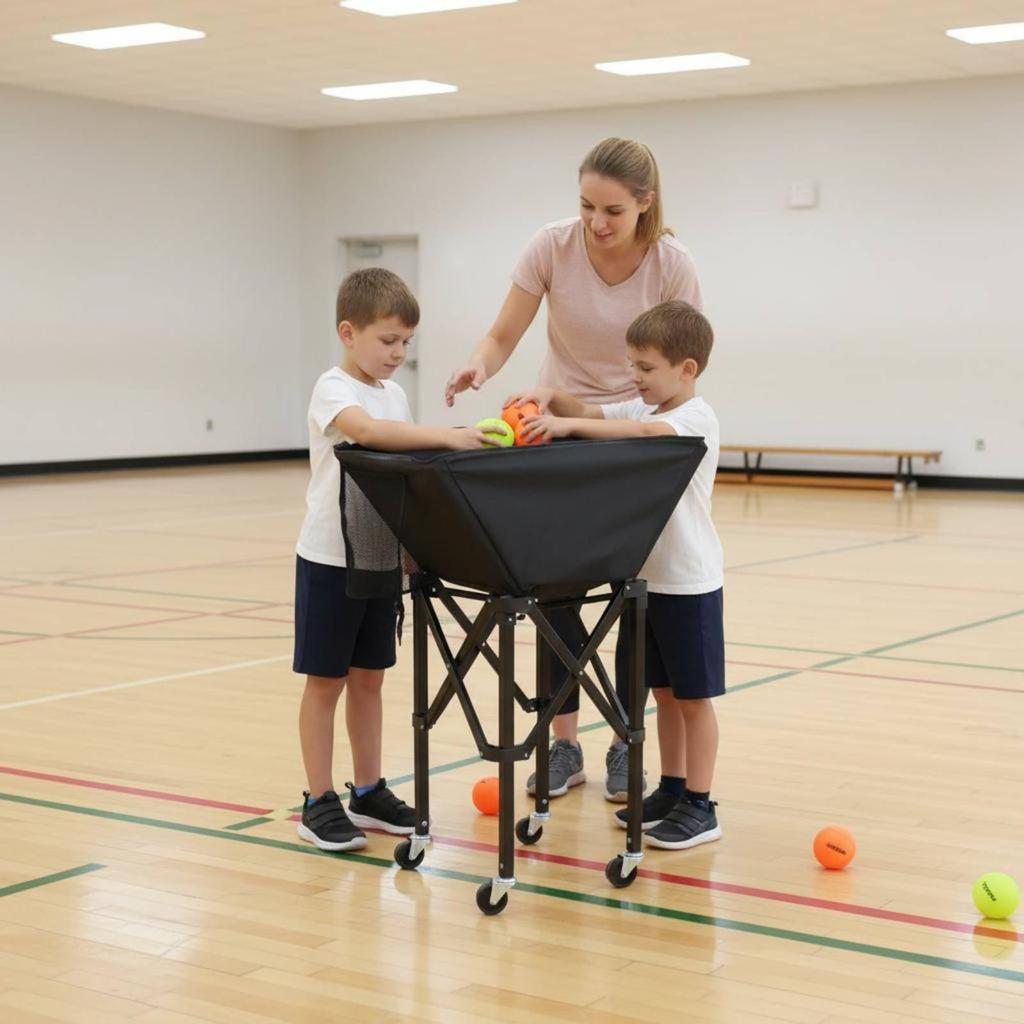 Portable Tennis Ball Cart with Swivel Wheels Folding Basket Organizer for