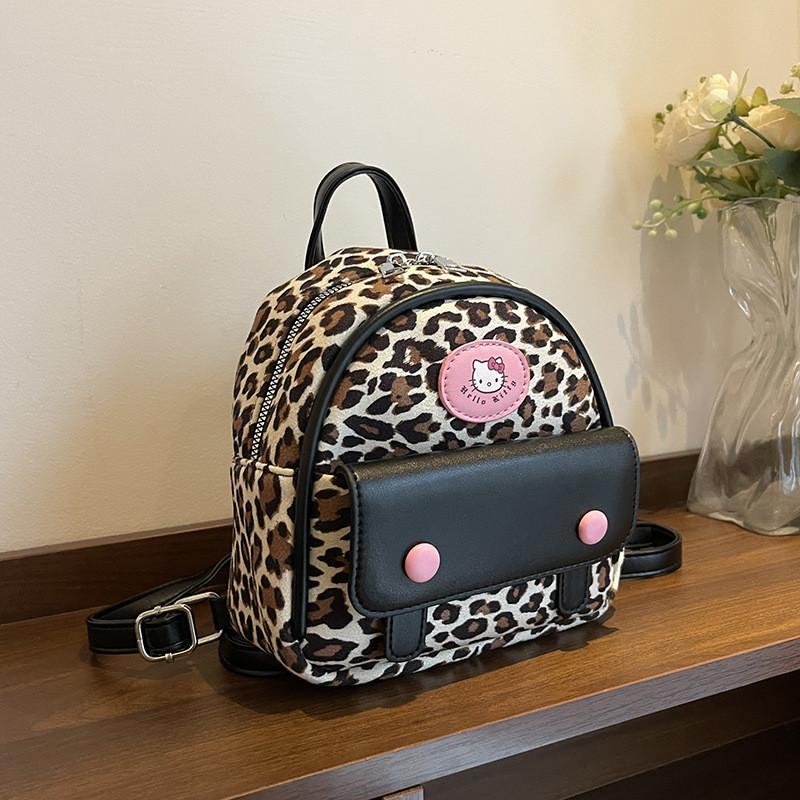 Hello Kitty Fashion Leopard Print Mini Backpack With Zipper Closure For Daily Use