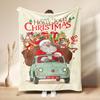 Christmas Flannel Blanket Santa Claus Puppy Soft Milu Deer, Warm Throw Blanket Winter New Year Gift For Kids, Couch Sofa Decor