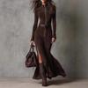 2023 Autumn European American Elegant Zipper Stand Collar Dress