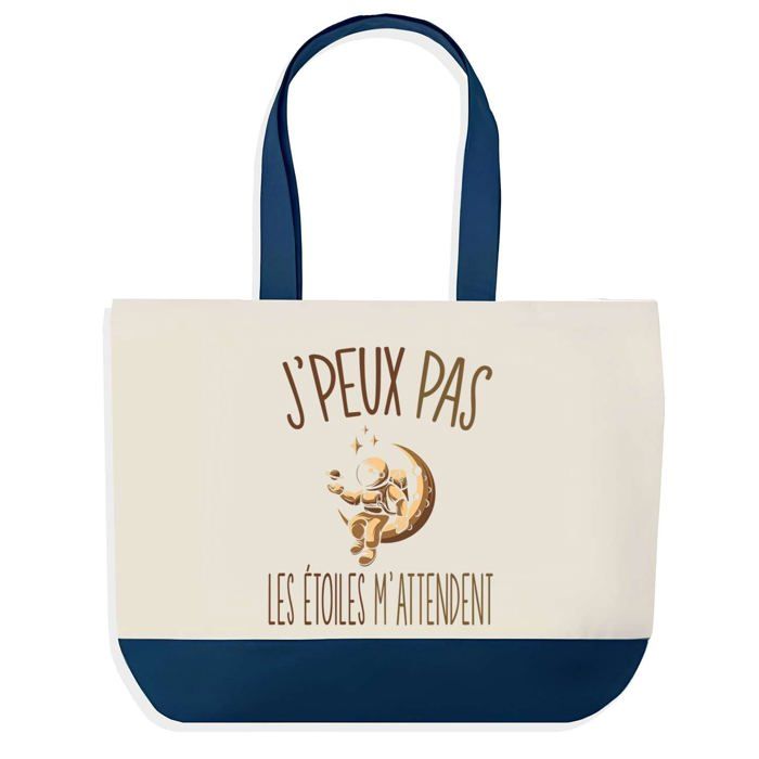 Sac shopping - PLANETEE - Sac shopping fond bleu « J'peux pas » - Étoiles / Astrologie - Coton 40x45 cm - Fabriqué en France