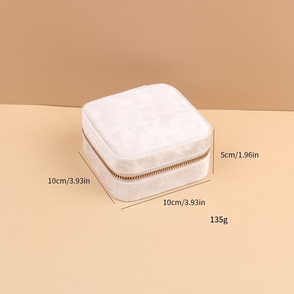 Smyckeskrin i sammet för kvinnor Geometriskt fyrkantigt smyckesförvaringsfodral Halsband Ring Örhängen Reseportabla blixtlåsförsedda askar