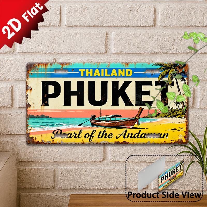 D Flatpc PHUKET Metal Sign Outdoor Wall Art ( ) Retro Metal Sign Beach Resort Decor Patio Wall Decor Bar