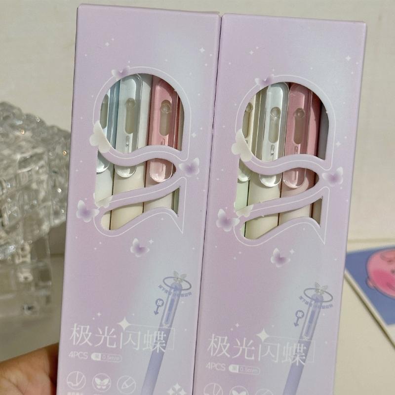 4PCS Butterfly Gel Inks Pen Retractable Gel Pen Ergonomic Grip 0.5MM Fine Point Black Inks for Office School Supplies