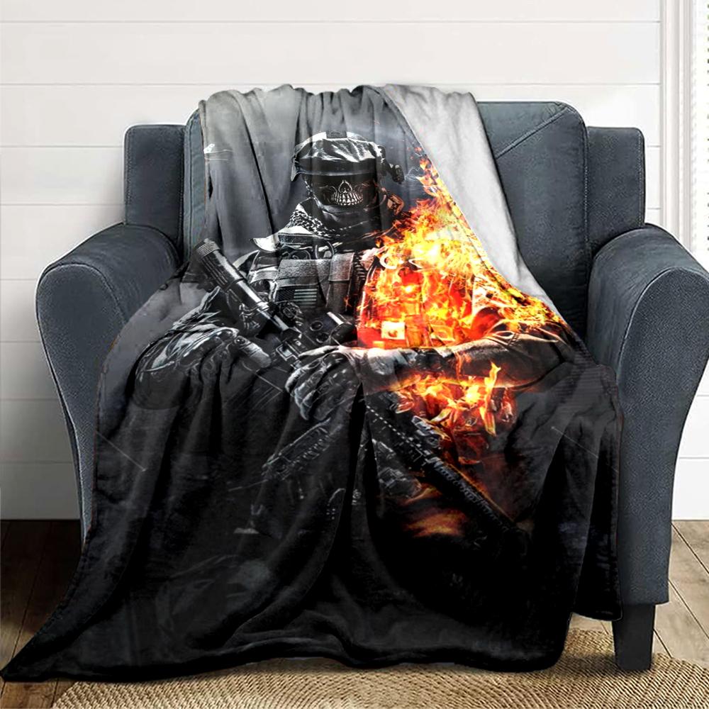 Skull Soldier Flames Blanket Soft Throw Blanket For Home Bedroom Bed Sofa Travel Office Solid Christmas Blanket