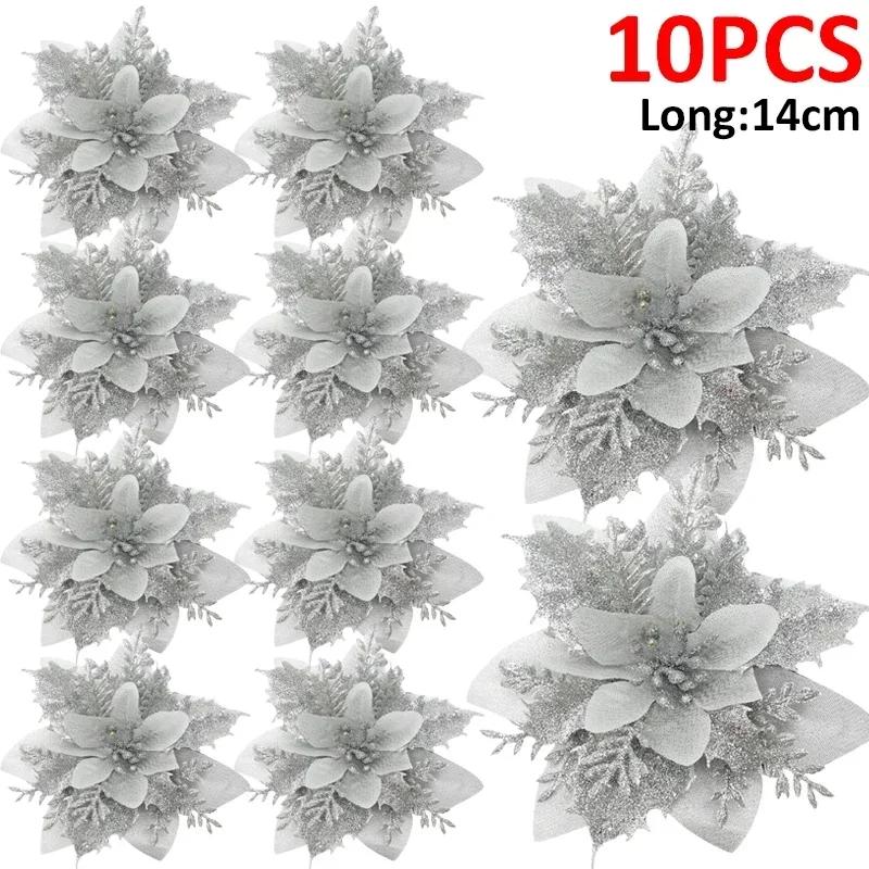 Glitzer Künstliche Blumen Weihnachten Floral Mit Clips Weihnachtsbaum Hängende Ornamente Kunstblume Für Neujahrsparty Deko Geschenke