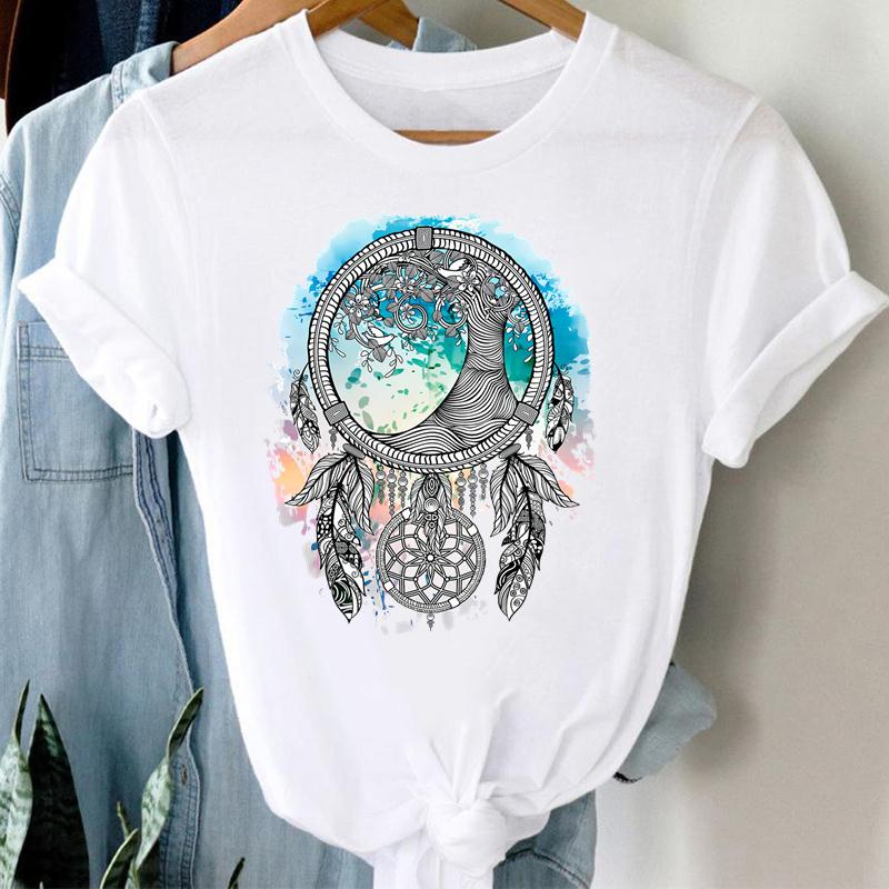 90er Jahre Damen Print Friedensschatten Kurzarm T-Shirt Top Mode T-Shirt Kleidung Lässig Sommer Dame Weiblich Grafik-T-Shirt