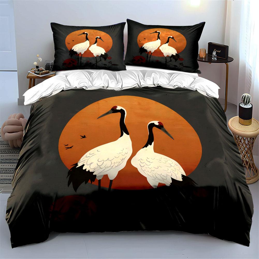 Crane Art Decor Set Soft Comfortable Duvet Cover Bedding Set Included 1*Duvet Cover & 2*Pillowcases, Gift