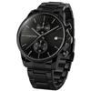 PINDOWS Mens Watch Black - Simple Stainless Steel Chronograph Business Date Display