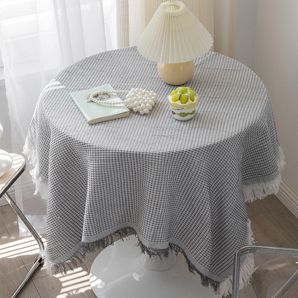 Plaid Cotton Linen Round Nordic TasselsTablecloth Wedding Hotel Banquet Cloth Table Cover Dining Room Wedding PartyDecoration