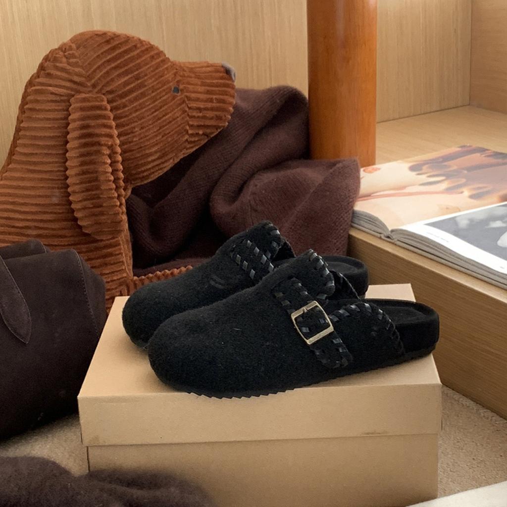 Retro Bag Head Half Slippers One Pedal Belt Buckle Thick-Soled Birkenstocks Women'S Outer Cotton Slippers