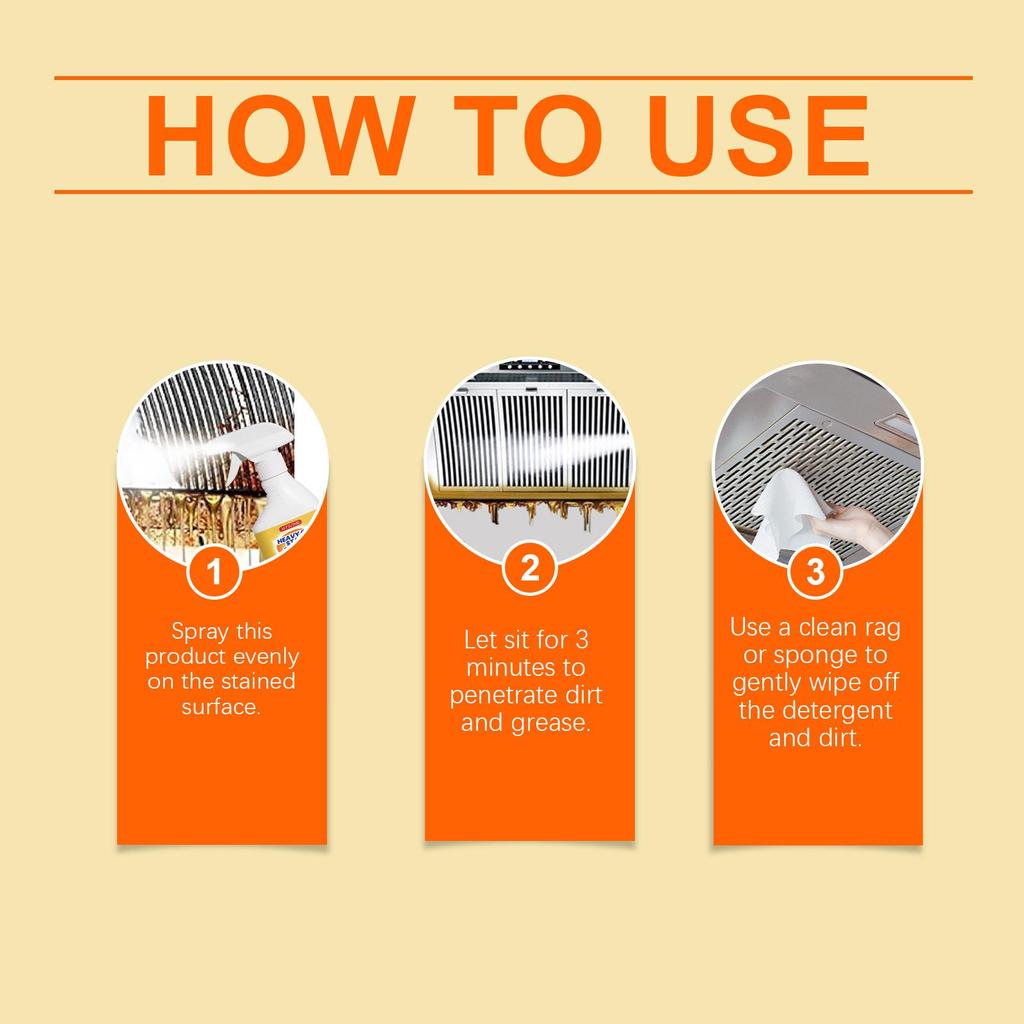 237ml Jaysuing Kitchen Heavy Duty Cleaner Multi-Purpose Cleaning Spray for Grease Stove Range Hood Removes Burnt-On Oil Stainless Steel Safe