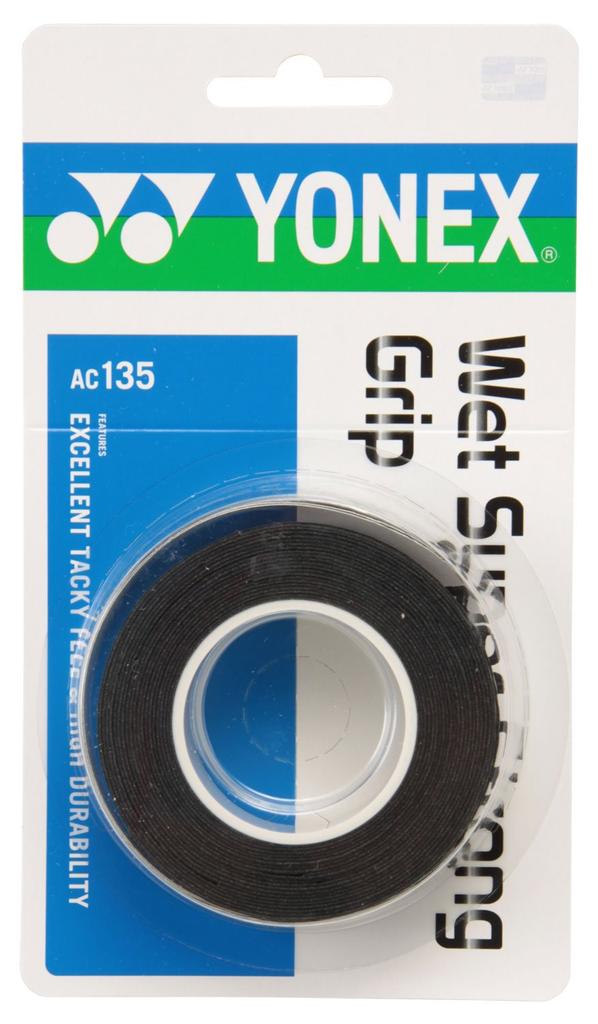 YONEX Grip Wet Super Strong Grip of Black Tennis/Badminton Tape, (Pack 3), AC135,