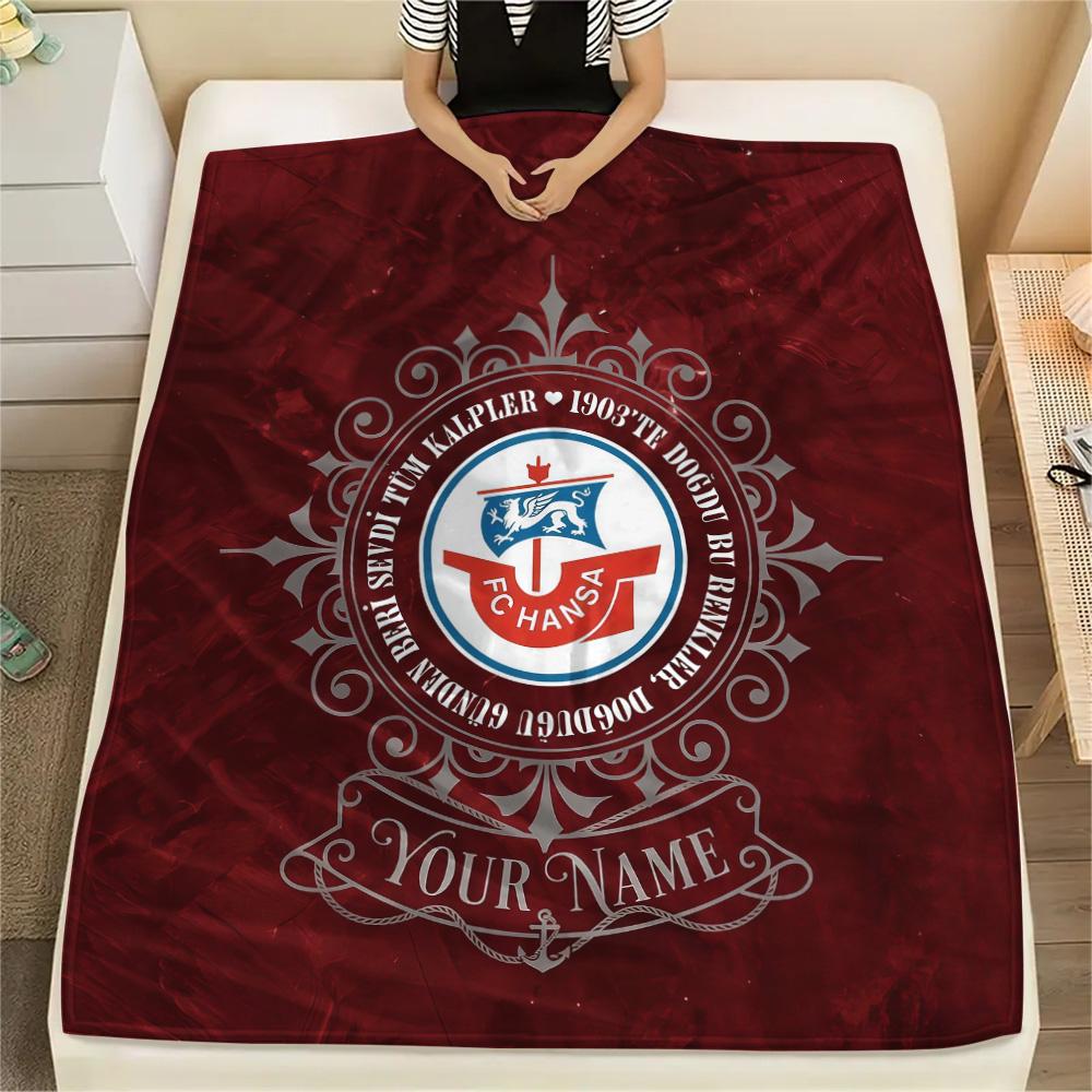 Custom Name FC Hansa Rostock Flannel Blanket, High quality Comfortable for All Seasons, Home Decor, Warmth and Comfort