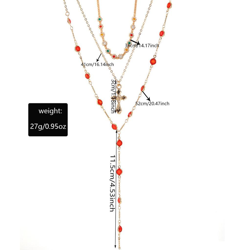 Kreuz Halskette Geometrischer Legierung Anhänger Mehrschichtige Kette Für Frauen Sommer