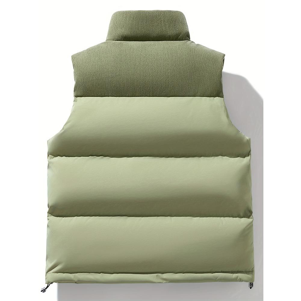 Men's and Women's Casual Sleeveless Waistcoat, Small Collar Design, Thick and Warm, Solid Colour Style, Loose Fit, Beltless Design, Front Zip Closure