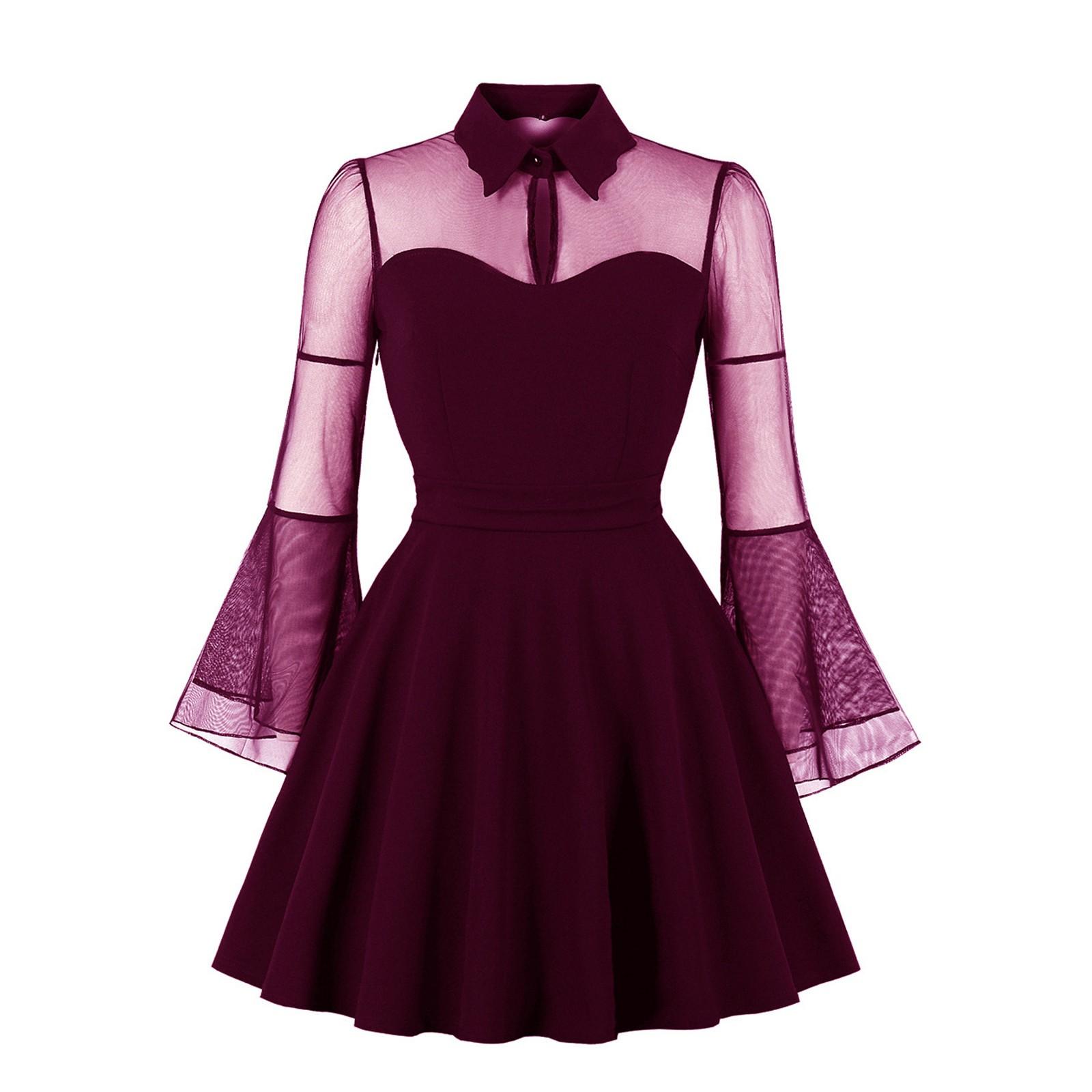 

Женское модное однотонное сетчатое платье-труба с длинными рукавами в стиле ретро XXXXL фиолетовый