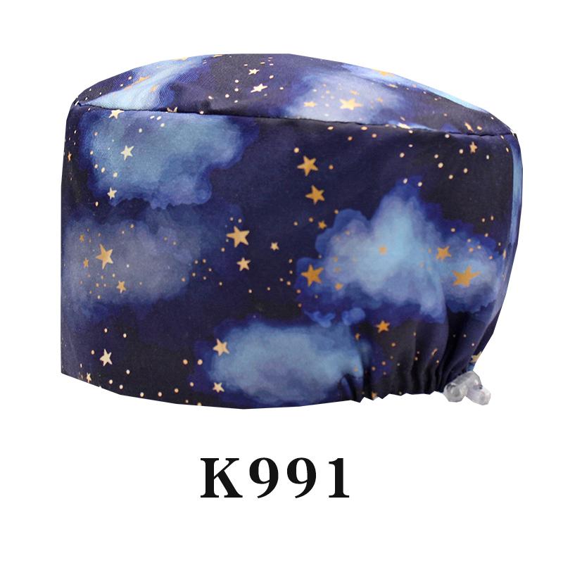 Cartoon Printed Nursing Caps Men Women Medical Hats Adjustable Long Hair Pet Dental Clinic Doctors Scrub Hat