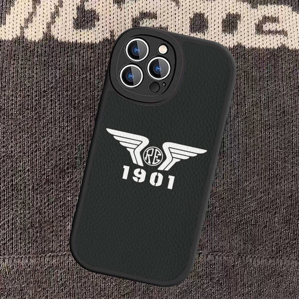 R-ROYALS E-ENFIELDS Logo Leather Phone Case For iphone 16 15 14 Plus 13 12 11 Pro Max Case