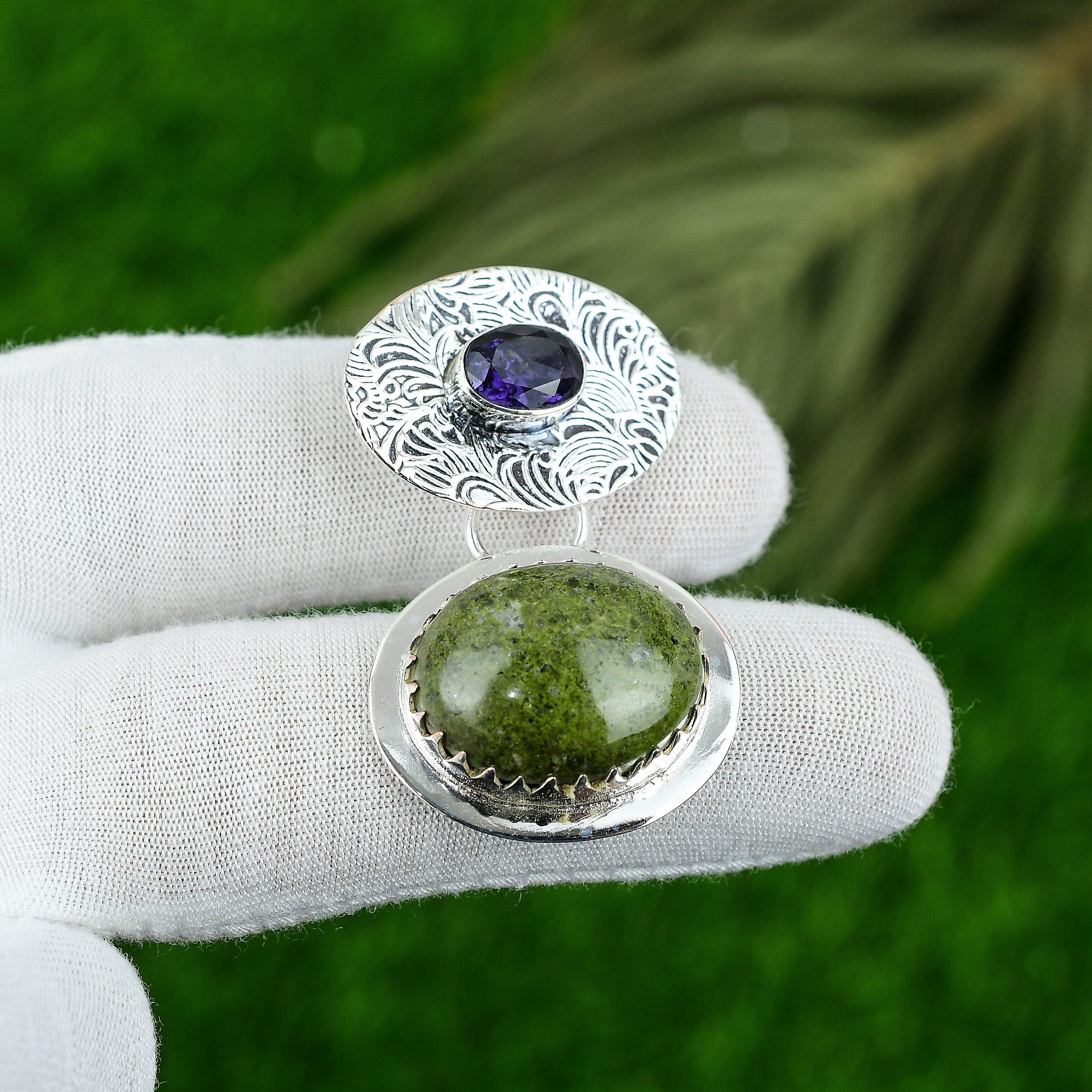 Натуральный камень Гогунджула Подвеска Зеленый 925 пробы Стерлинговое серебро Индийские украшения