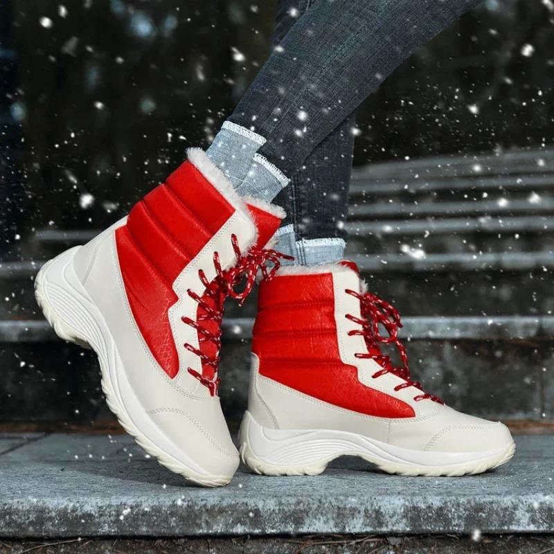 Fashion Women's Snow Boots Winter Plush Warm Cotton Booties Fashion Casual High Top Boots for Women Lace Up Platform Booties Botas Mujer