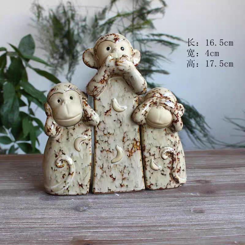 

3 Pieces Monkeys Statue Ceramic Tabletop Collectibles Art Crafts Monkey Sculpture Ornament for Office Indoor Home Cabinet Decor