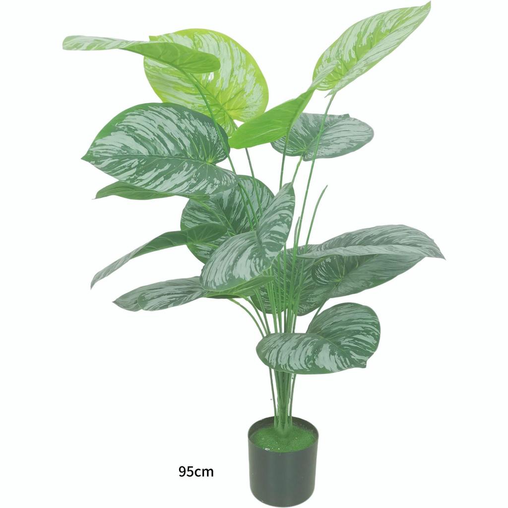 Large Nordic Fake Green Plant Ornament - Potted Green Apple Prayer Plant with Hanging Bell for Floor Decoration
