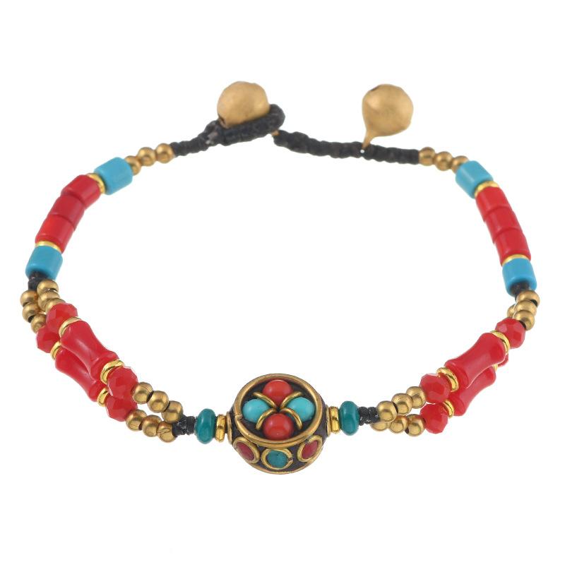 Double-layer Woven Tibetan Nepalese Bracelet Men's and Women's Retro Hand Rope Exotic Wind Bell Bracelet.