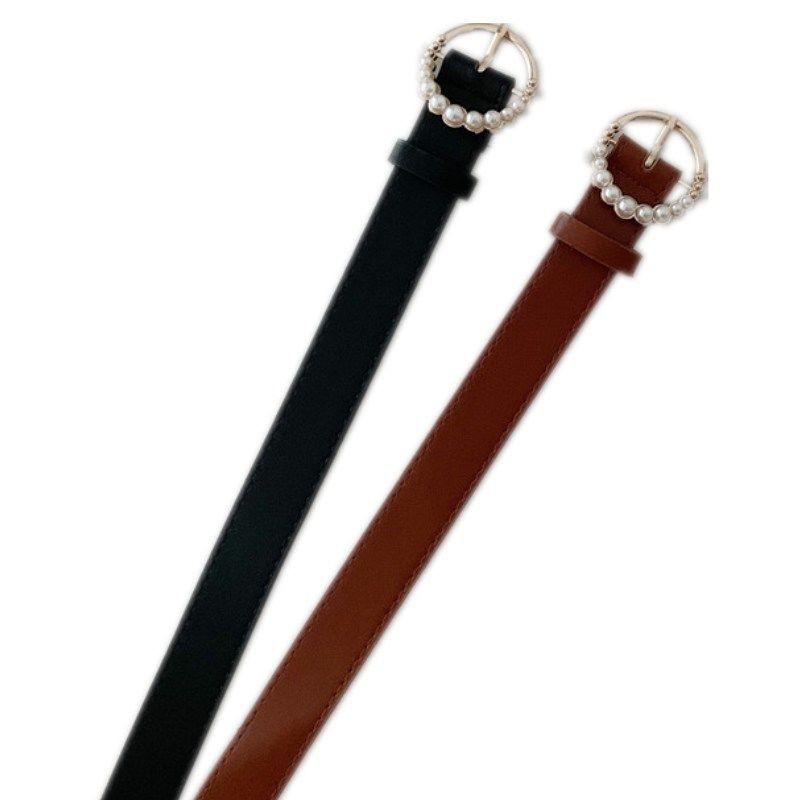 Chic Retro Pearl Buckle Women's Fashionable Versatile Jeans Belt In Stylish Pu Material Available In Multiple Colors