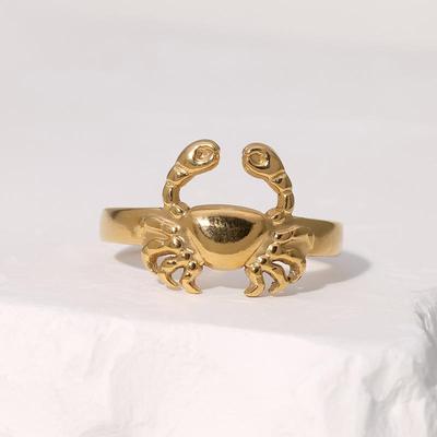 18K Goldplattierter Edelstahl Krabbenring - Serie Meeresbewohner