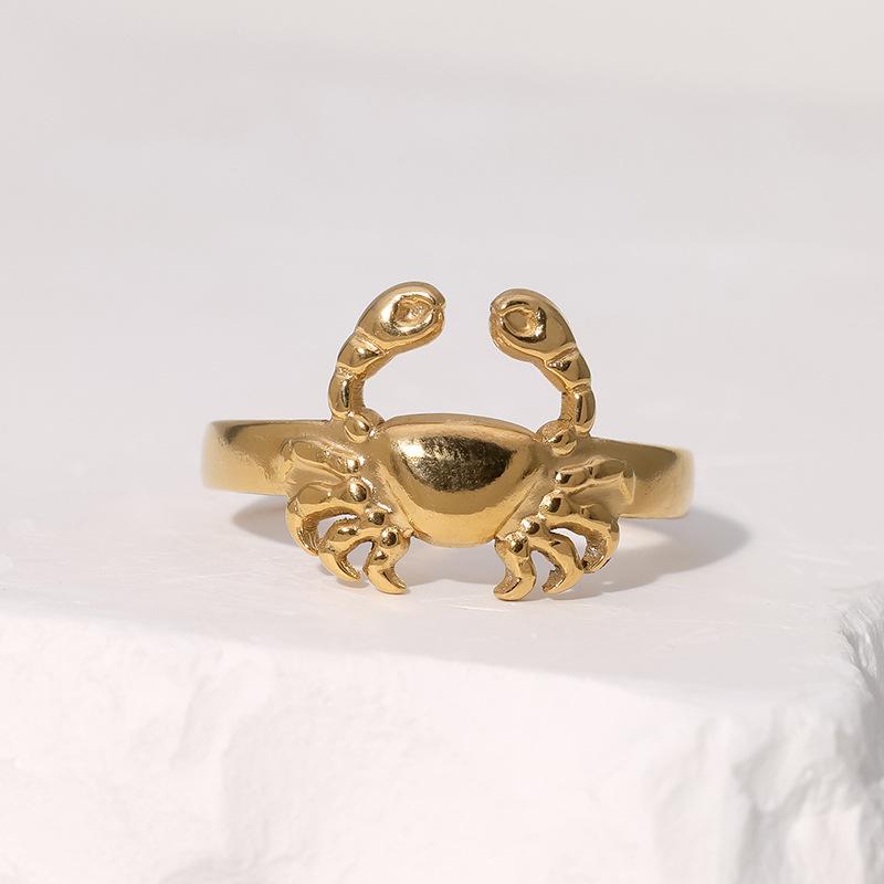 18K Goldplattierter Edelstahl Krabbenring - Serie Meeresbewohner