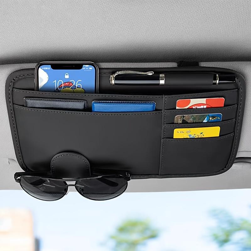 1pc PU Leather Car Visor Organizer with Glasses Holder, Multi-Functional Storage Pouch for Driver's License, Cards, and Accessories