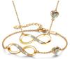 Golden Infinity Gift Set with Cubic Zirconia - Necklace and Bracelet - 925 Silver - 24k Gold Plated - Blue Ab