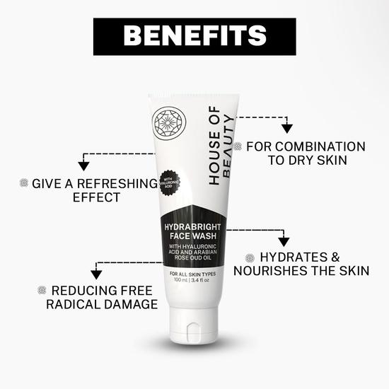 House of Beauty India HydraBright FaceWash - Face Brightening Facial Cleanser (100ml), Hydrating, Nourishing, for All Skin Types