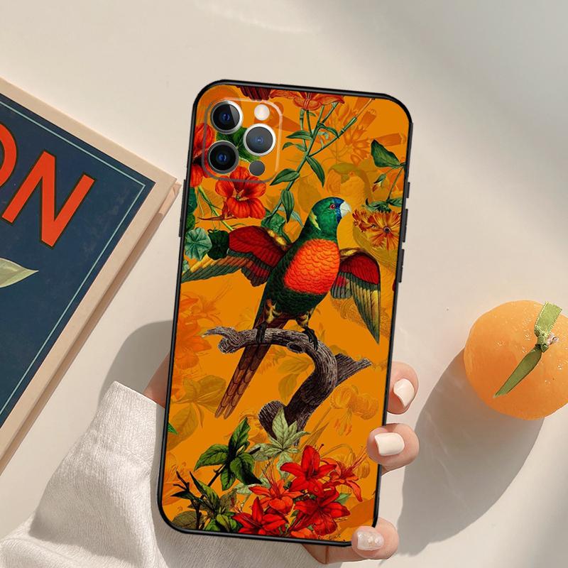 Garden Birds Vintage Tropical FLORAL Cover Case For iPhone 16 15 14 13 12 11 Pro Max XS XR X 12 13 Mini 16 15 Plus Fundas