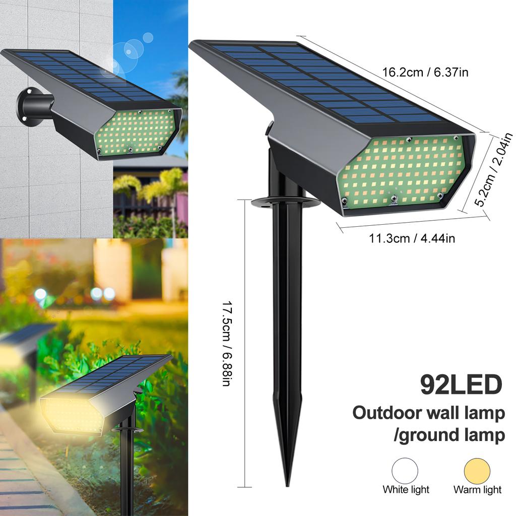 92 LED Solar Lawn Lights Landscape Spotlights Garden Solar Spot Lights Bright Warm/White 2 Lighting Color Adjustable Walkway