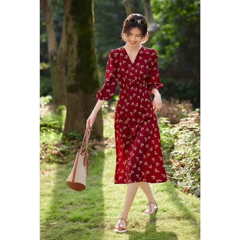 XWI Elegant V-Neck Floral Midi Dress S