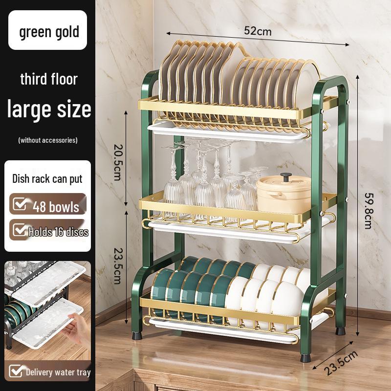Égouttoir de cuisine multicouche pour bols, assiettes, couteaux et baguettes avec fonctionnalité d'égouttage sur le plan de travail