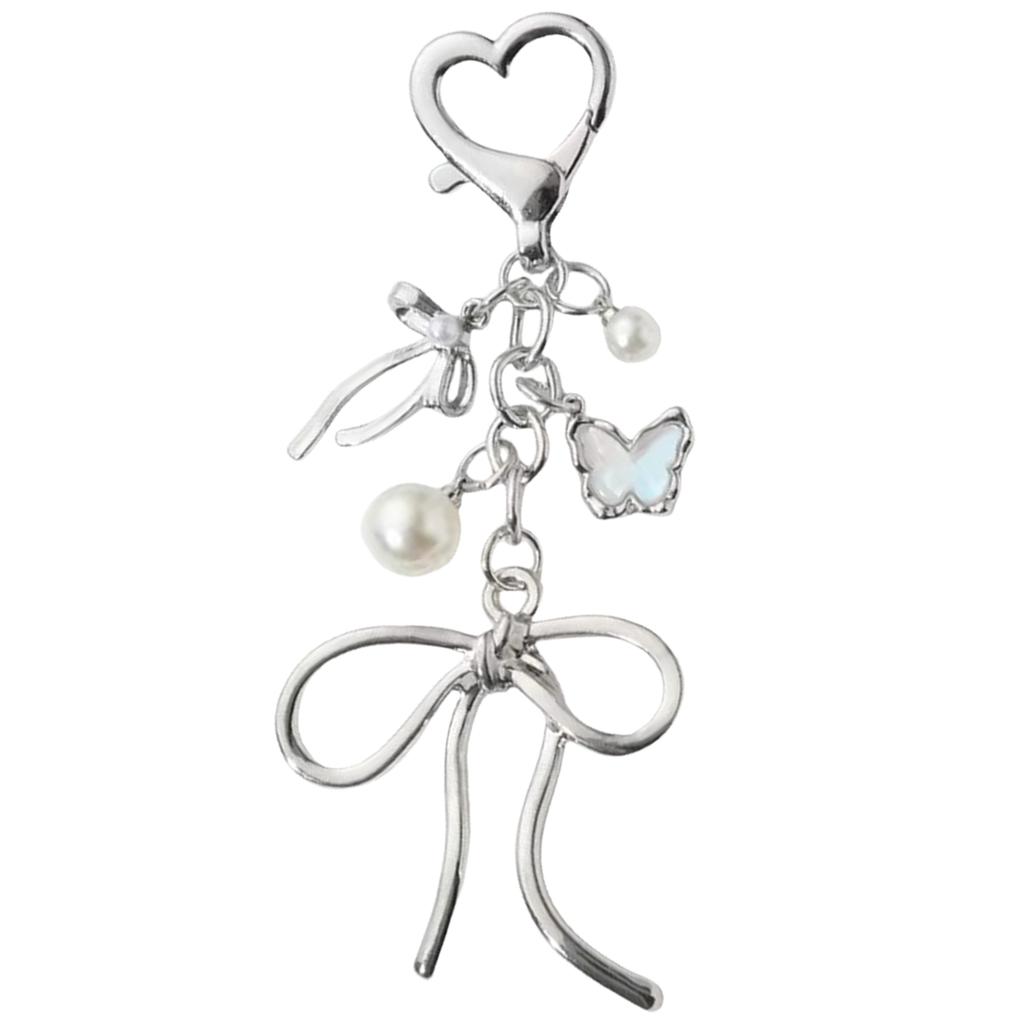 Sparkling 3D Cherry Charm Keychain Accessory Fashionable Bowknot Pearls Key Rings Portable Bag Decoration for Women