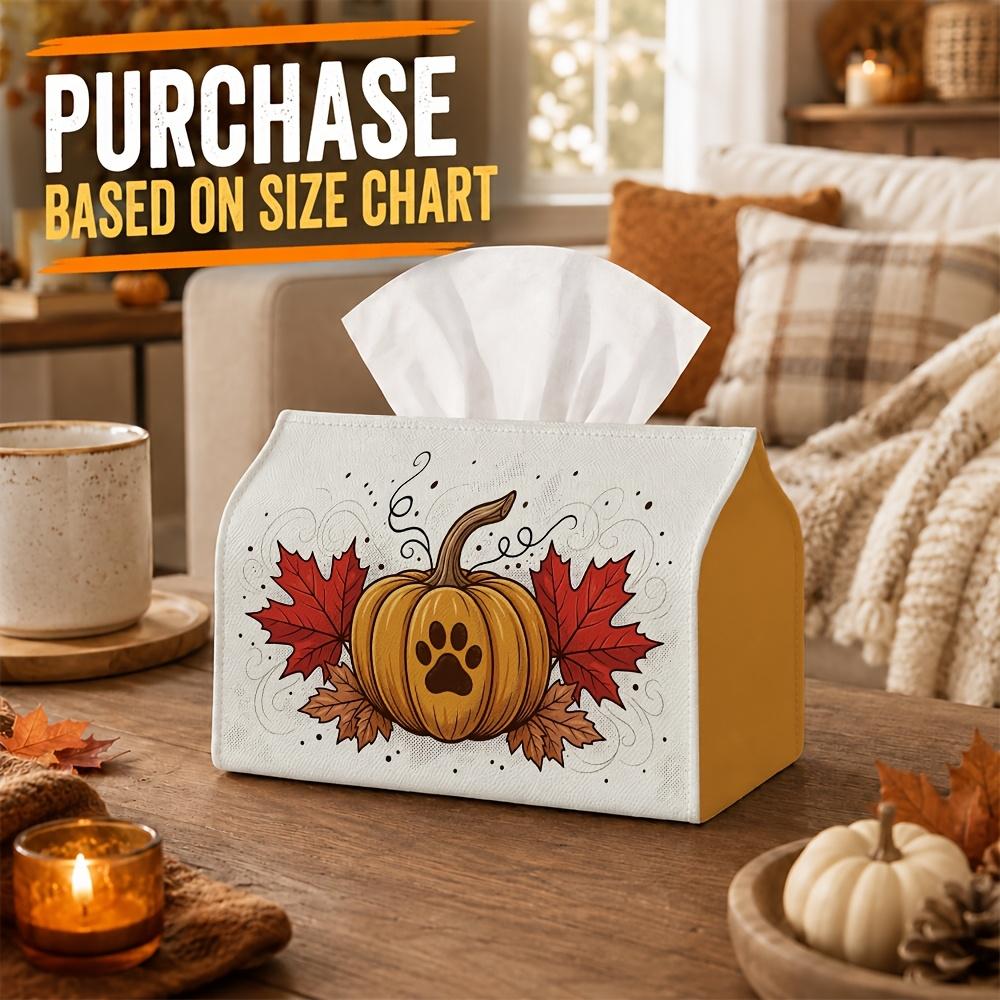 1pc Cute Harvest Tissue Box | Multi-Functional Autumn Napkin Dispenser, Two Sizes Available Suitable for Home, Fall Car Decoration Pumpkin Paw Print M