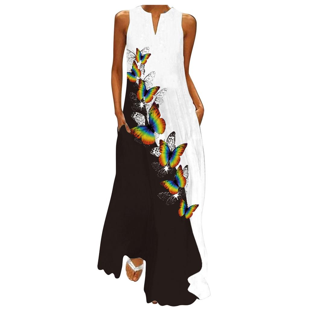 Fashion Women's Casual Summer Loose Printed Round Neck Sleeveless Dress
