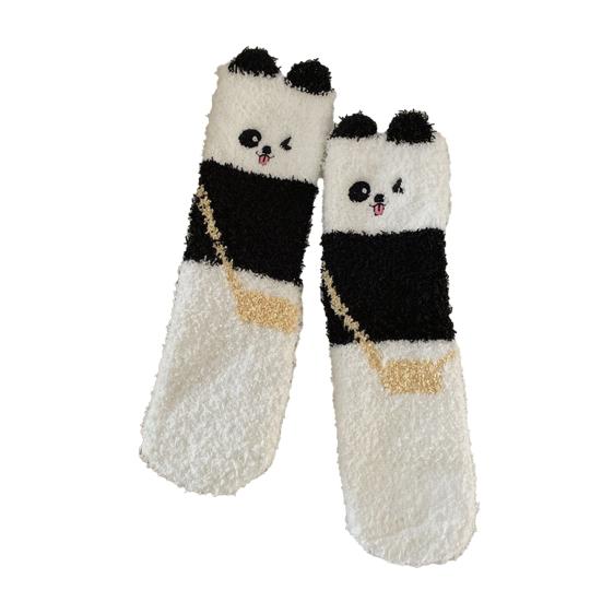 1/5 Pairs Sleeping Socks Cartoon Panda Design Thickened Coral Velvet Warm Winter Socks Mid-Tube Floor Socks