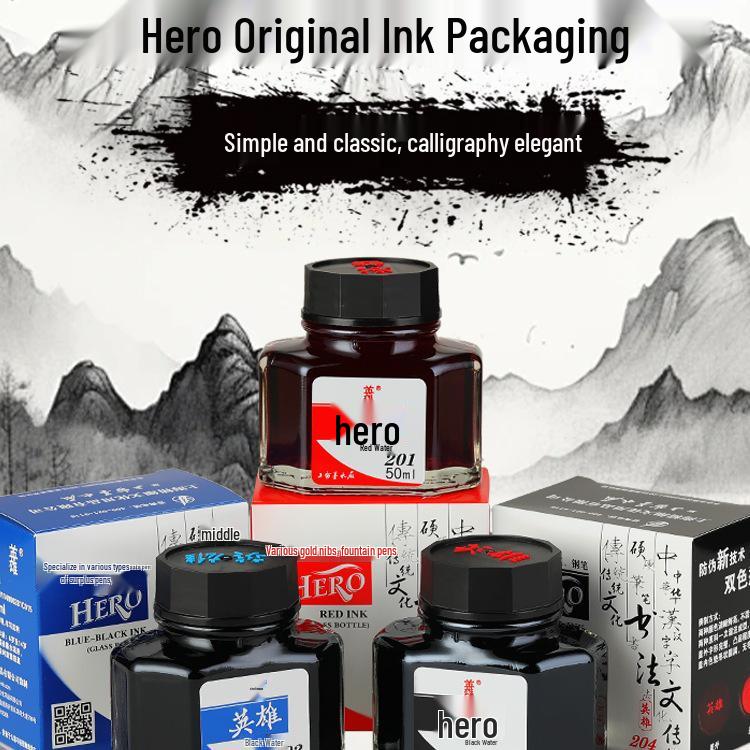 HERO Official Ink: Authentic Pure Red, Blue, Black Fountain Pen Ink