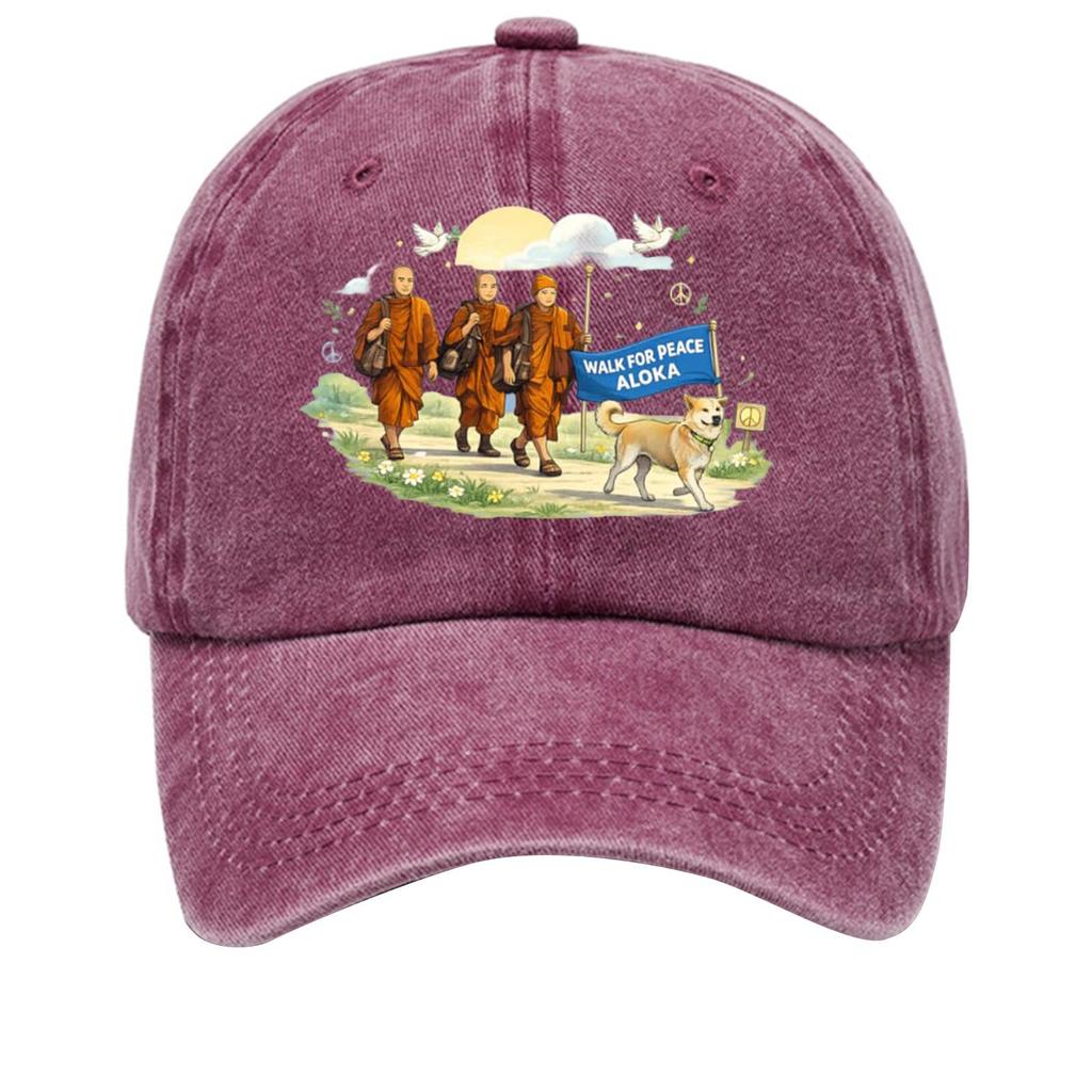 Washed Cotton Baseball Cap with Printed Distressed Soft Top Denim Hat, Vintage Hat