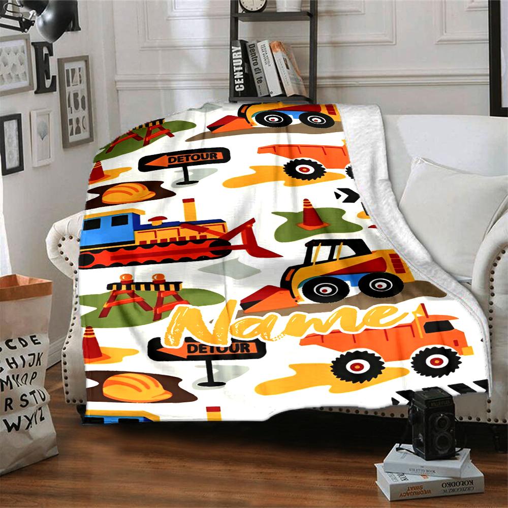 Custom Name excavator Theme Printed Blanket - Perfect for Couch, Bed, Travel & Outdoor Use | Machine Washable, Cozy & Durable.